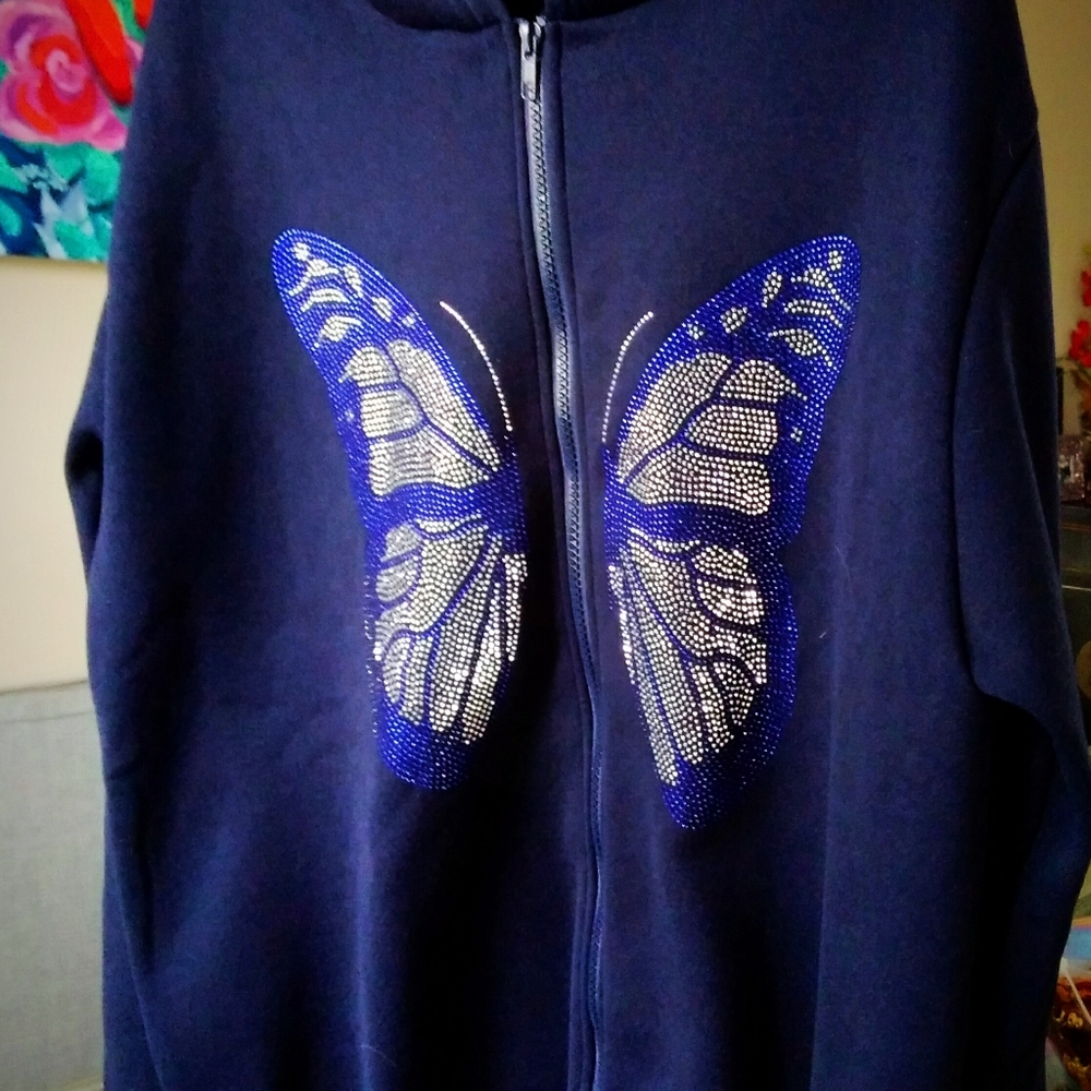 Blue Hoodie with beaded butterfly 🦋.